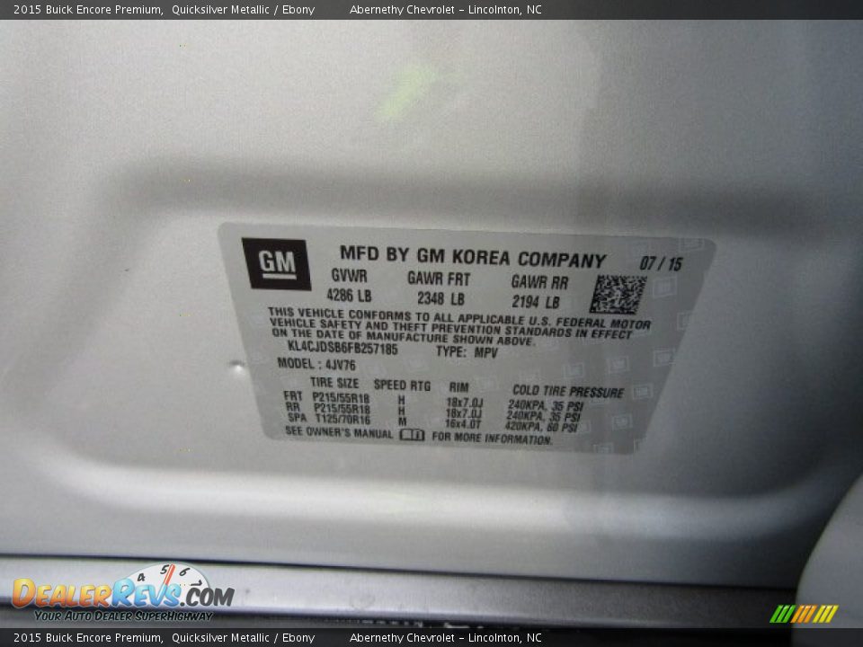 2015 Buick Encore Premium Quicksilver Metallic / Ebony Photo #23
