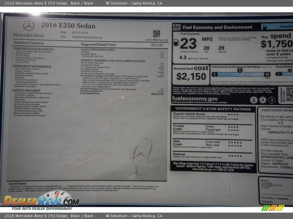 2016 Mercedes-Benz E 350 Sedan Black / Black Photo #10