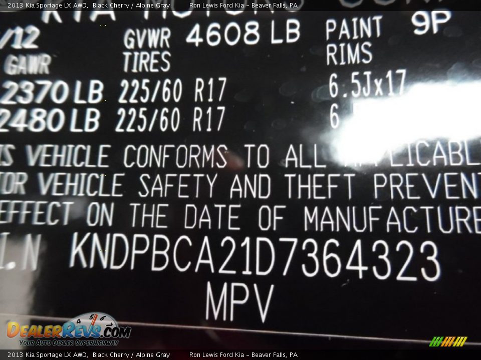 2013 Kia Sportage LX AWD Black Cherry / Alpine Gray Photo #15