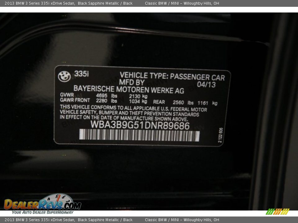 2013 BMW 3 Series 335i xDrive Sedan Black Sapphire Metallic / Black Photo #21