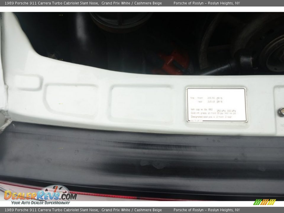 Info Tag of 1989 Porsche 911 Carrera Turbo Cabriolet Slant Nose Photo #26