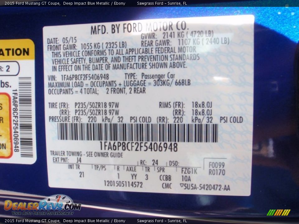 2015 Ford Mustang GT Coupe Deep Impact Blue Metallic / Ebony Photo #32