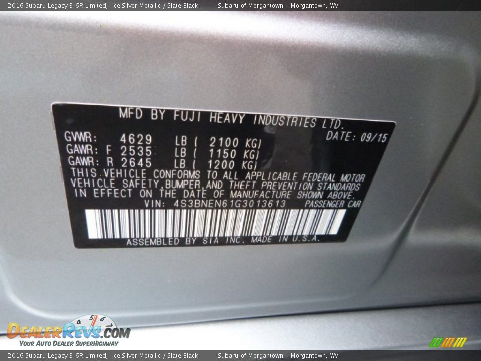 2016 Subaru Legacy 3.6R Limited Ice Silver Metallic / Slate Black Photo #15