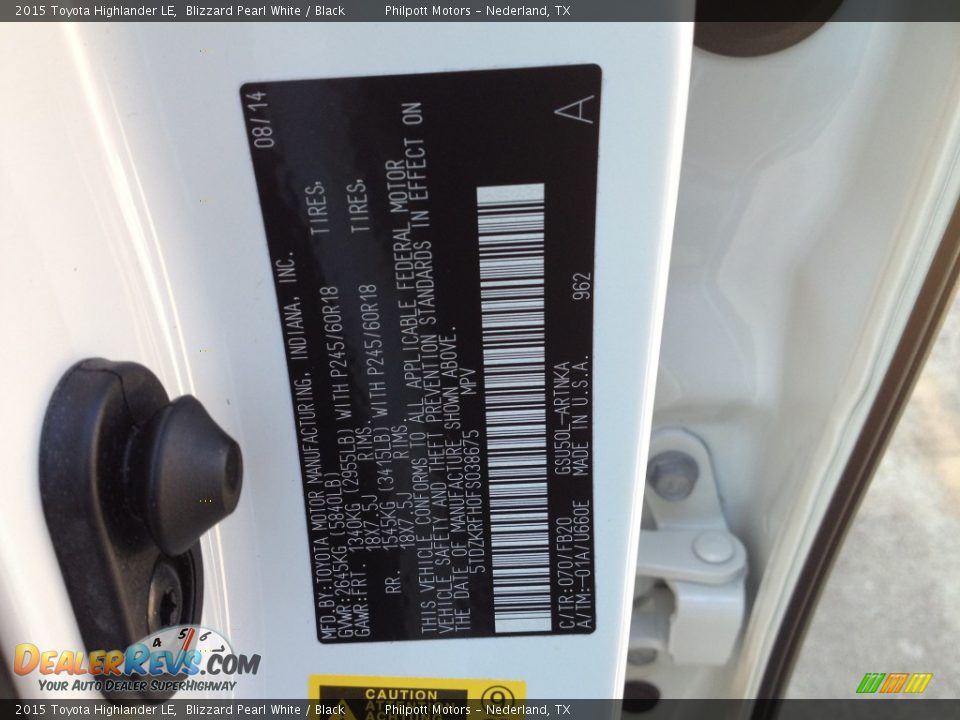 2015 Toyota Highlander LE Blizzard Pearl White / Black Photo #9