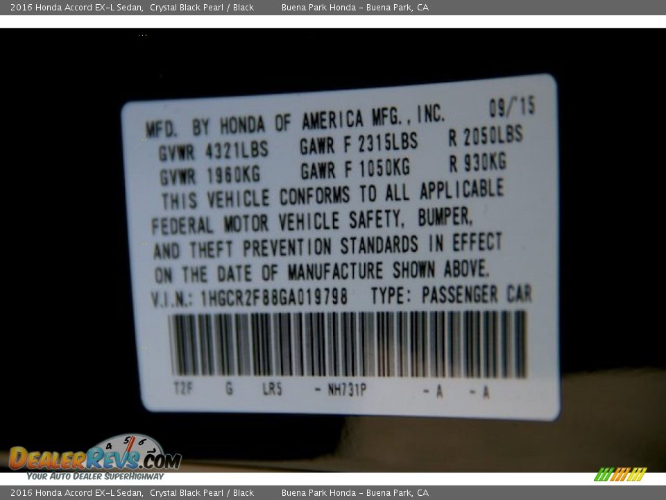 2016 Honda Accord EX-L Sedan Crystal Black Pearl / Black Photo #22