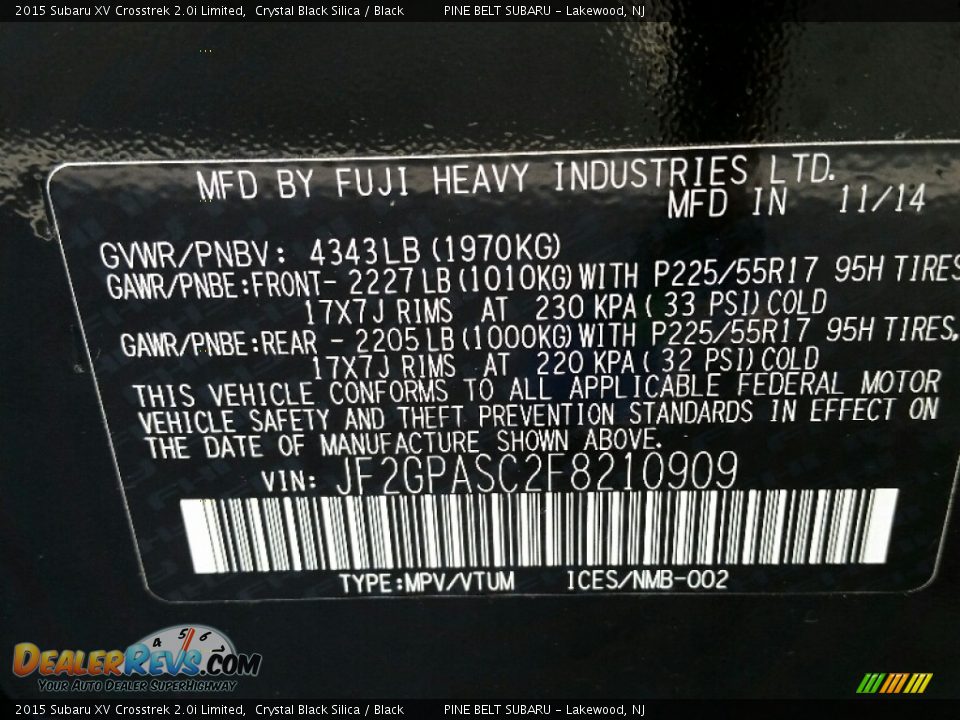 2015 Subaru XV Crosstrek 2.0i Limited Crystal Black Silica / Black Photo #19