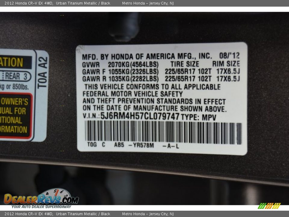 2012 Honda CR-V EX 4WD Urban Titanium Metallic / Black Photo #33