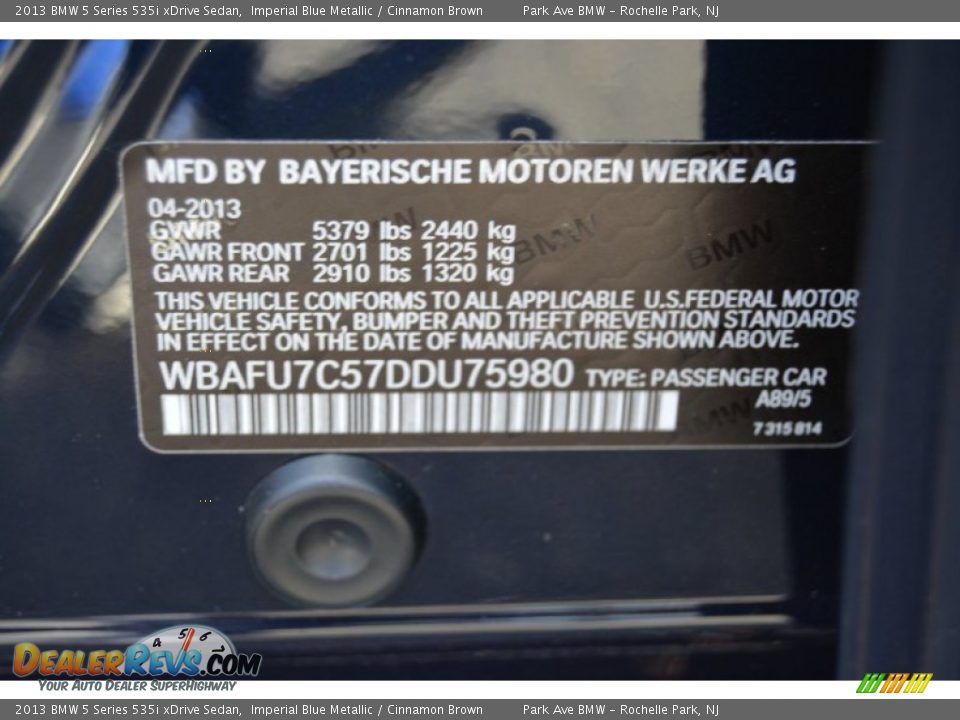2013 BMW 5 Series 535i xDrive Sedan Imperial Blue Metallic / Cinnamon Brown Photo #32