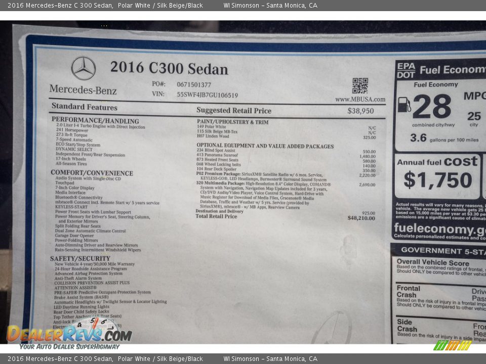 2016 Mercedes-Benz C 300 Sedan Polar White / Silk Beige/Black Photo #11
