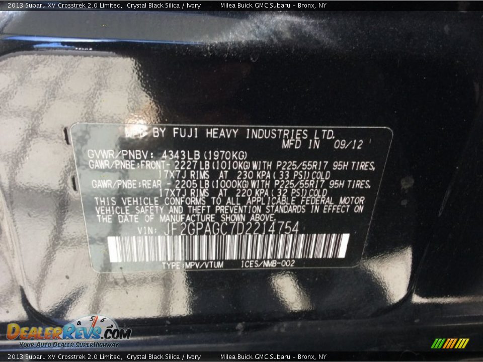 2013 Subaru XV Crosstrek 2.0 Limited Crystal Black Silica / Ivory Photo #15