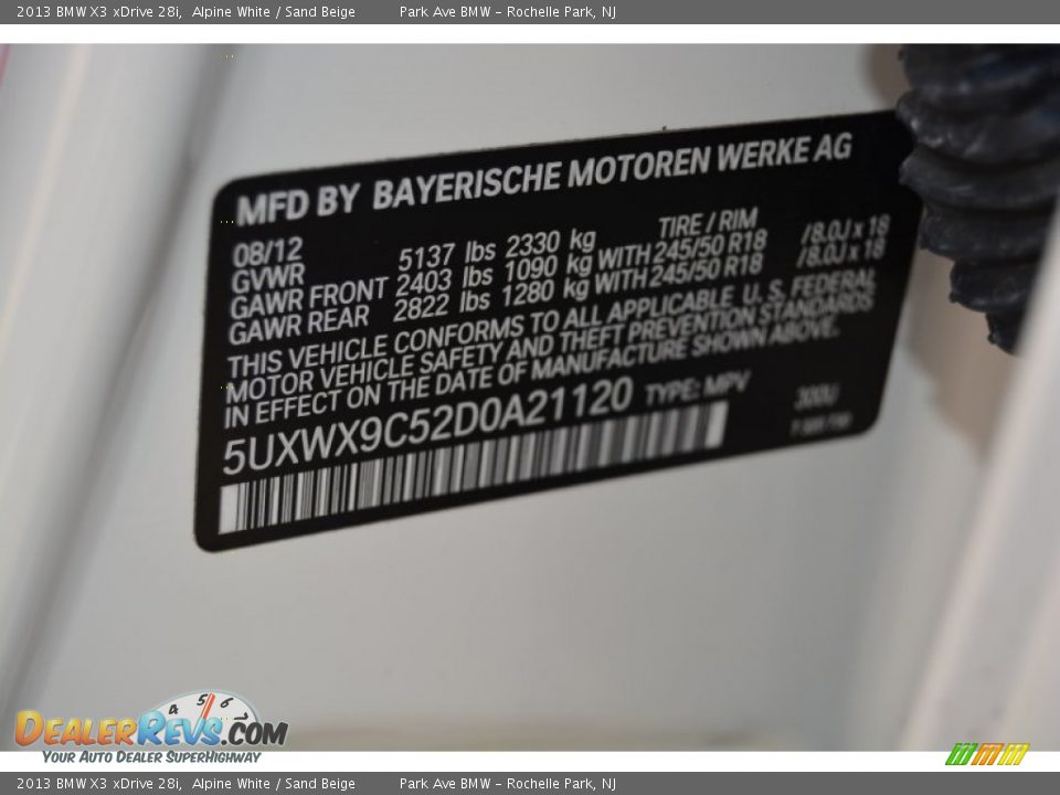 2013 BMW X3 xDrive 28i Alpine White / Sand Beige Photo #34