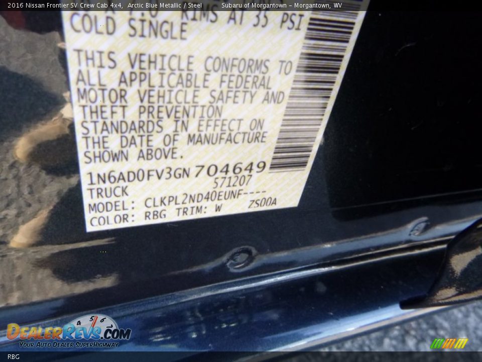 Nissan Color Code RBG Arctic Blue Metallic