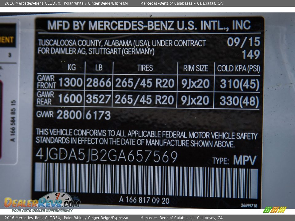 2016 Mercedes-Benz GLE 350 Polar White / Ginger Beige/Espresso Photo #7
