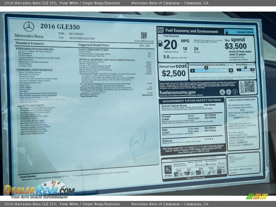 2016 Mercedes-Benz GLE 350 Polar White / Ginger Beige/Espresso Photo #11