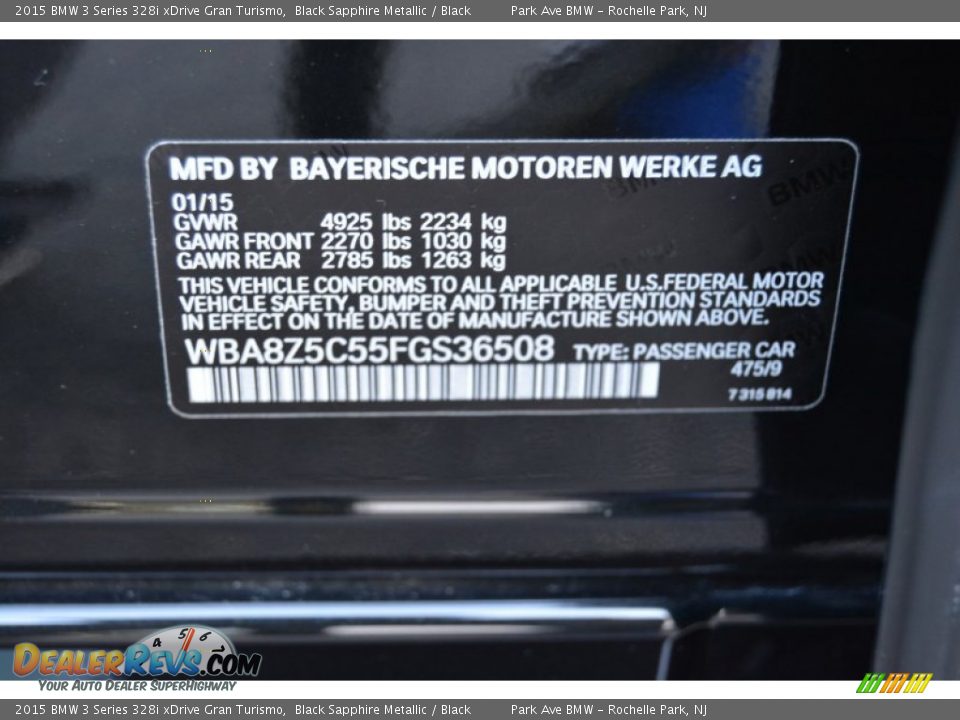 2015 BMW 3 Series 328i xDrive Gran Turismo Black Sapphire Metallic / Black Photo #34