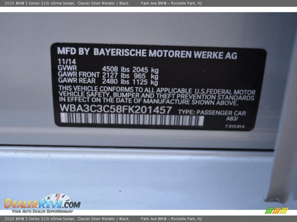 2015 BMW 3 Series 320i xDrive Sedan Glacier Silver Metallic / Black Photo #34