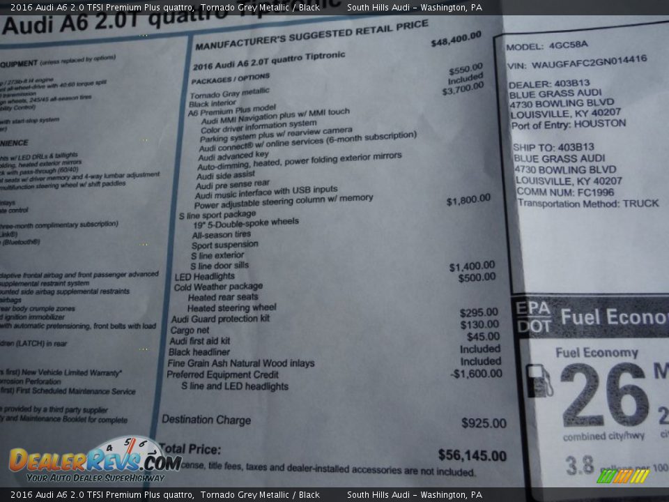 2016 Audi A6 2.0 TFSI Premium Plus quattro Window Sticker Photo #12