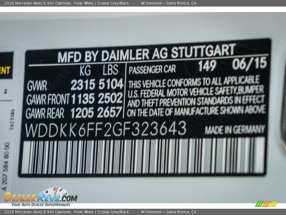 2016 Mercedes-Benz E 400 Cabriolet Polar White / Crystal Grey/Black Photo #7