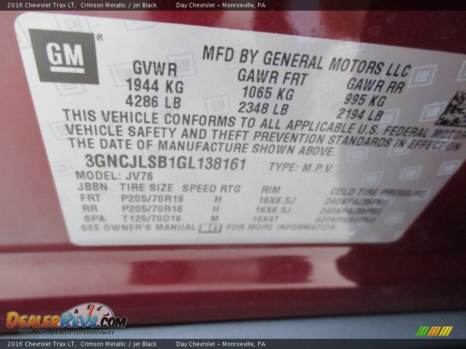 2016 Chevrolet Trax LT Crimson Metallic / Jet Black Photo #19