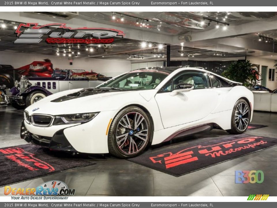 2015 BMW i8 Mega World Crystal White Pearl Metallic / Mega Carum Spice Grey Photo #1