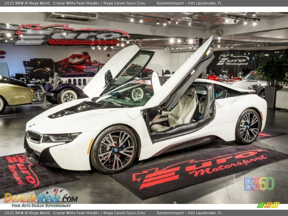 2015 BMW i8 Mega World Crystal White Pearl Metallic / Mega Carum Spice Grey Photo #14