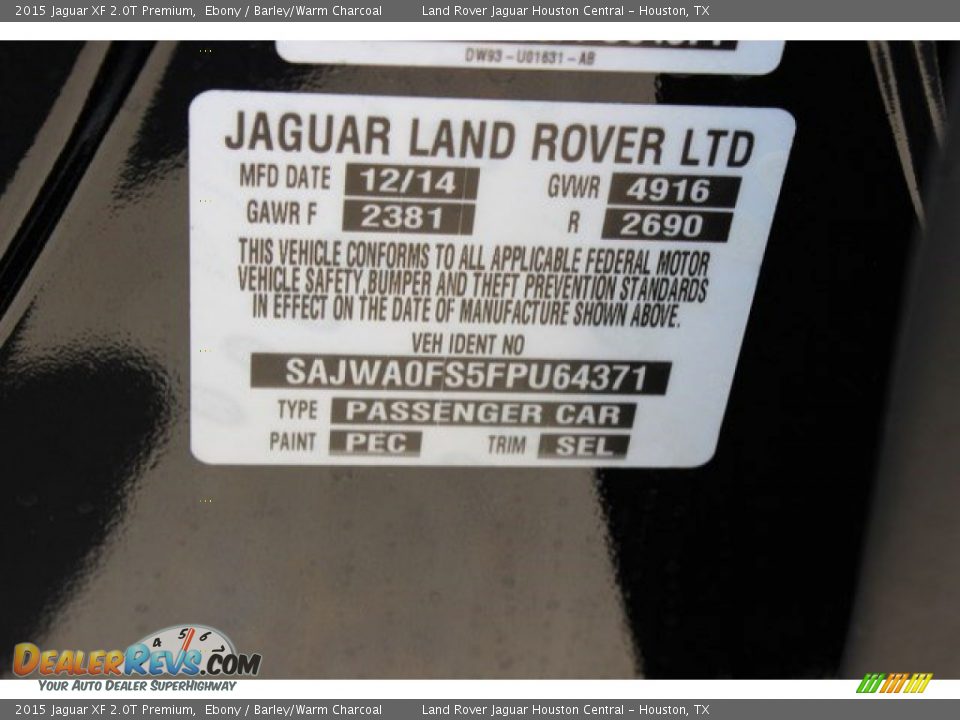 2015 Jaguar XF 2.0T Premium Ebony / Barley/Warm Charcoal Photo #21