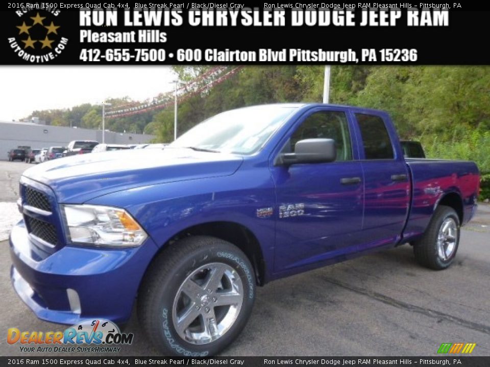2016 Ram 1500 Express Quad Cab 4x4 Blue Streak Pearl / Black/Diesel Gray Photo #1