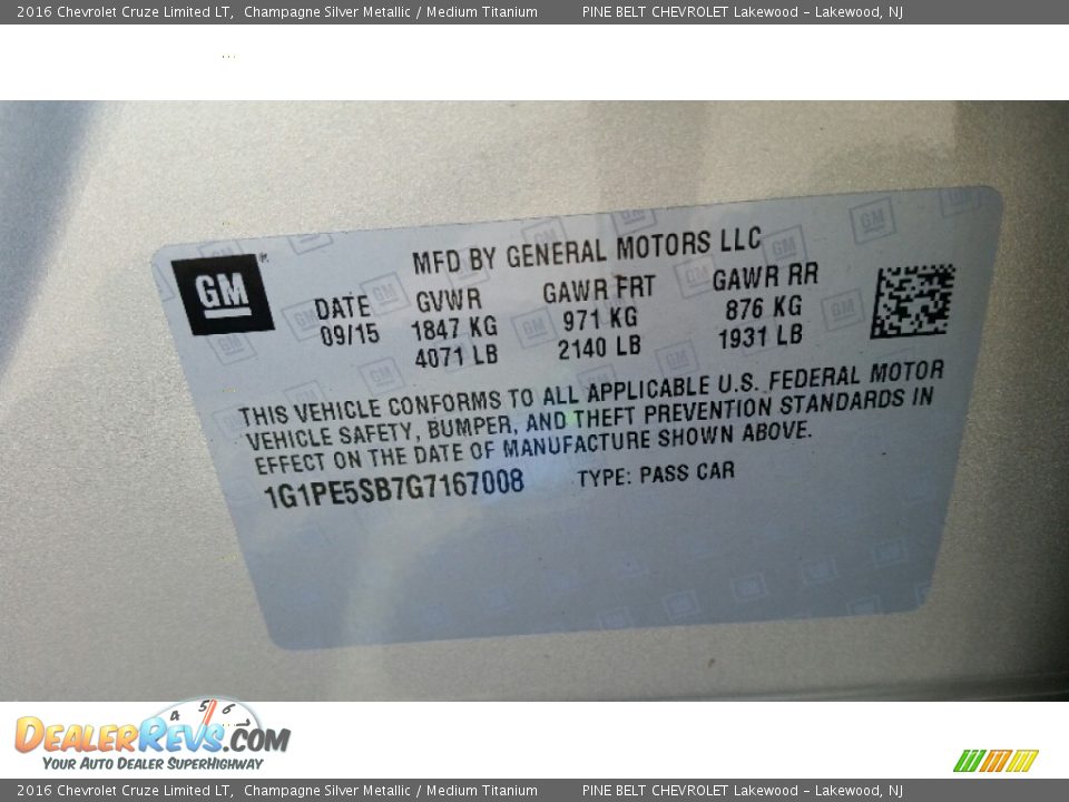 2016 Chevrolet Cruze Limited LT Champagne Silver Metallic / Medium Titanium Photo #9