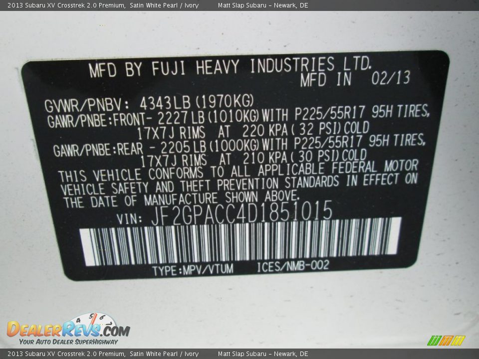 2013 Subaru XV Crosstrek 2.0 Premium Satin White Pearl / Ivory Photo #28