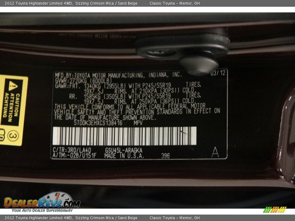 2012 Toyota Highlander Limited 4WD Sizzling Crimson Mica / Sand Beige Photo #29