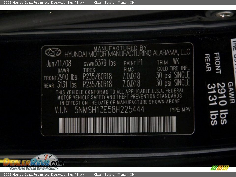 2008 Hyundai Santa Fe Limited Deepwater Blue / Black Photo #21