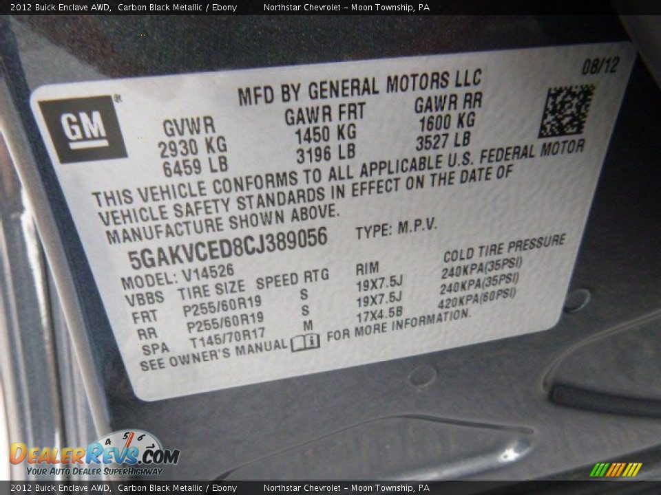 2012 Buick Enclave AWD Carbon Black Metallic / Ebony Photo #19