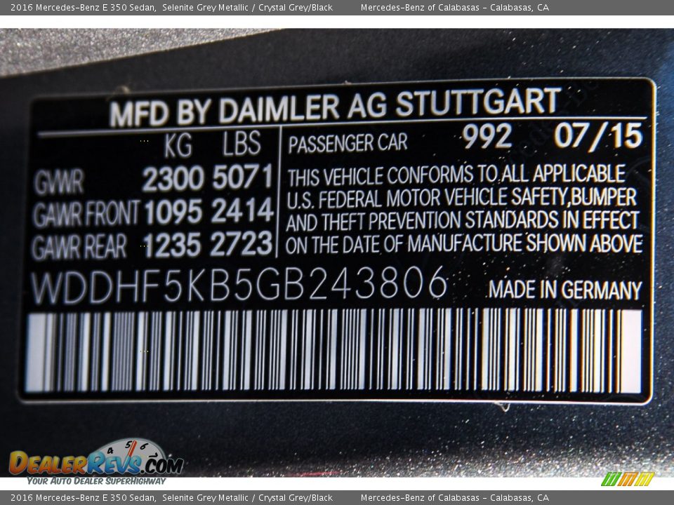 2016 Mercedes-Benz E 350 Sedan Selenite Grey Metallic / Crystal Grey/Black Photo #7