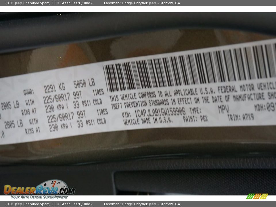 2016 Jeep Cherokee Sport ECO Green Pearl / Black Photo #9