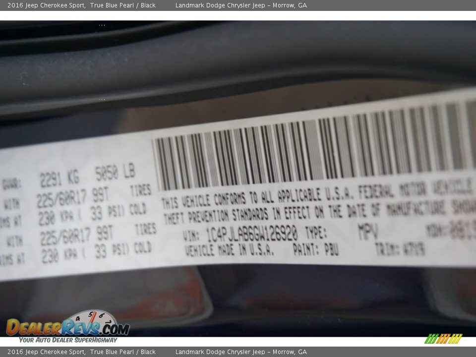 2016 Jeep Cherokee Sport True Blue Pearl / Black Photo #9
