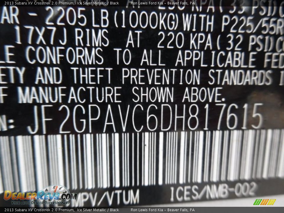 2013 Subaru XV Crosstrek 2.0 Premium Ice Silver Metallic / Black Photo #15