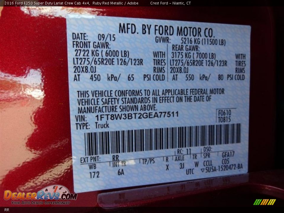 Ford Color Code RR Ruby Red Metallic