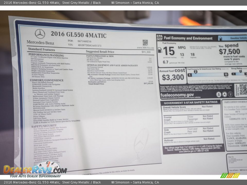2016 Mercedes-Benz GL 550 4Matic Steel Grey Metallic / Black Photo #10