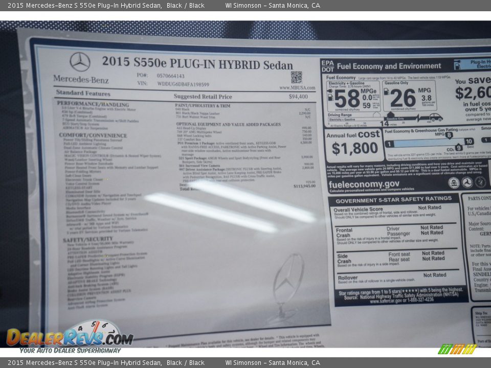 2015 Mercedes-Benz S 550e Plug-In Hybrid Sedan Window Sticker Photo #11