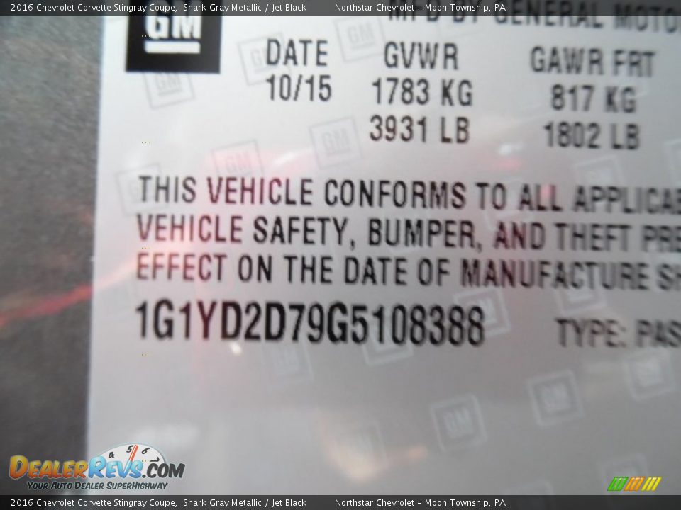 2016 Chevrolet Corvette Stingray Coupe Shark Gray Metallic / Jet Black Photo #14