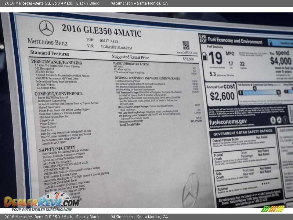 2016 Mercedes-Benz GLE 350 4Matic Window Sticker Photo #11