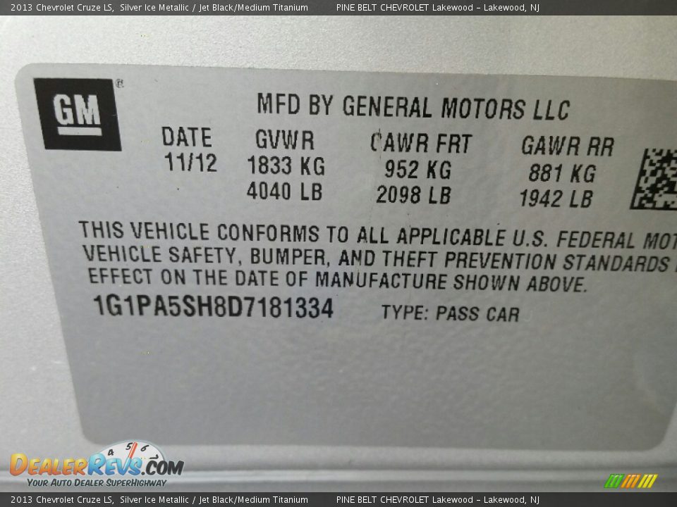 2013 Chevrolet Cruze LS Silver Ice Metallic / Jet Black/Medium Titanium Photo #16