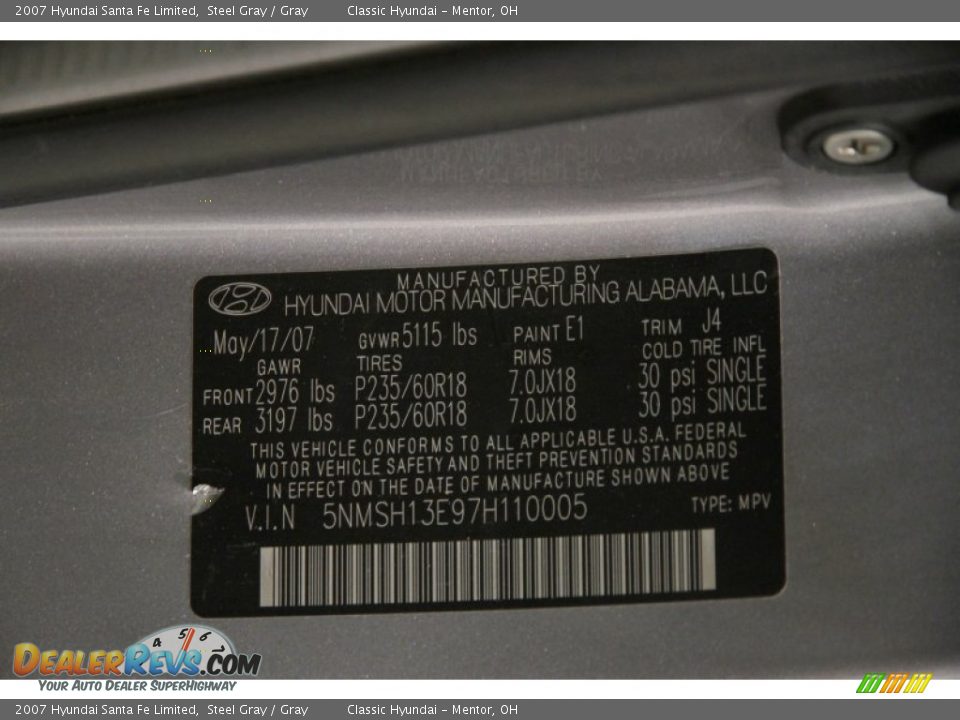 2007 Hyundai Santa Fe Limited Steel Gray / Gray Photo #18