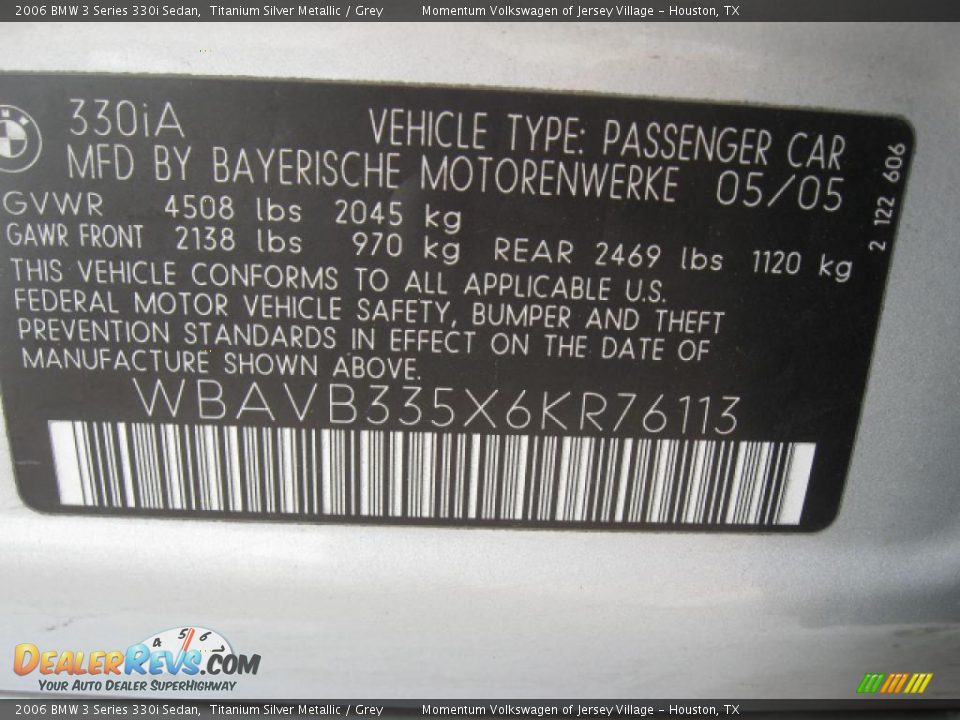 2006 BMW 3 Series 330i Sedan Titanium Silver Metallic / Grey Photo #15