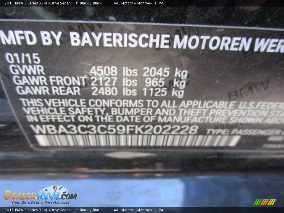 2015 BMW 3 Series 320i xDrive Sedan Jet Black / Black Photo #19