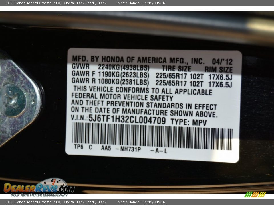 2012 Honda Accord Crosstour EX Crystal Black Pearl / Black Photo #33