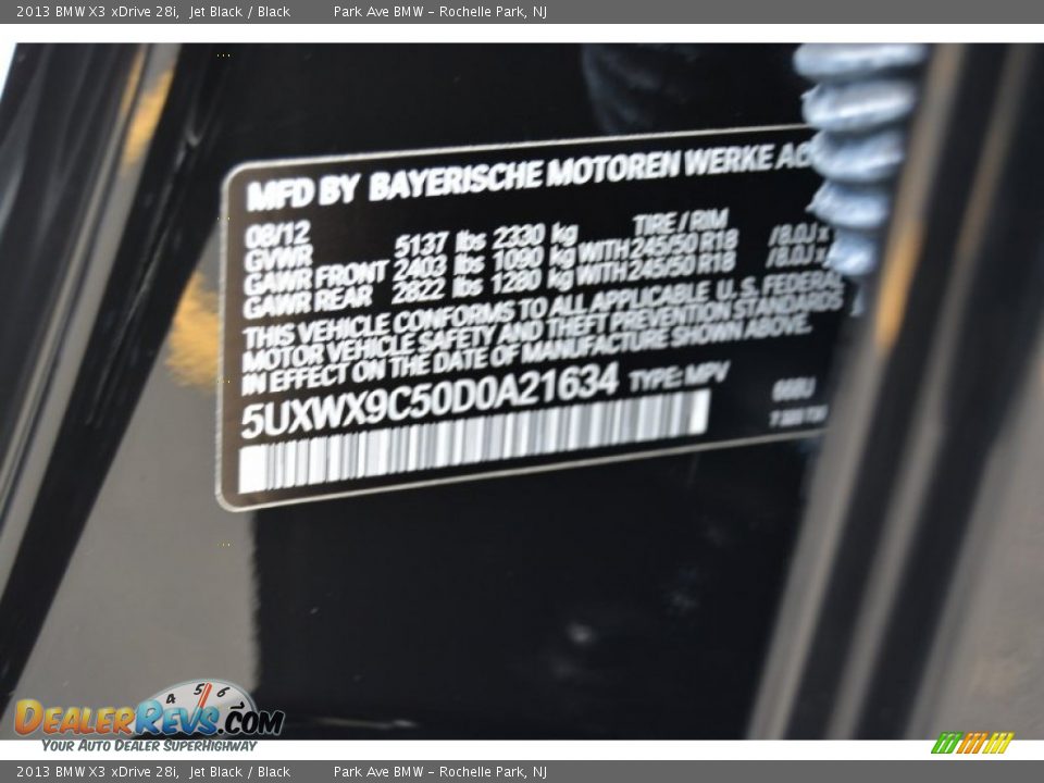 2013 BMW X3 xDrive 28i Jet Black / Black Photo #34