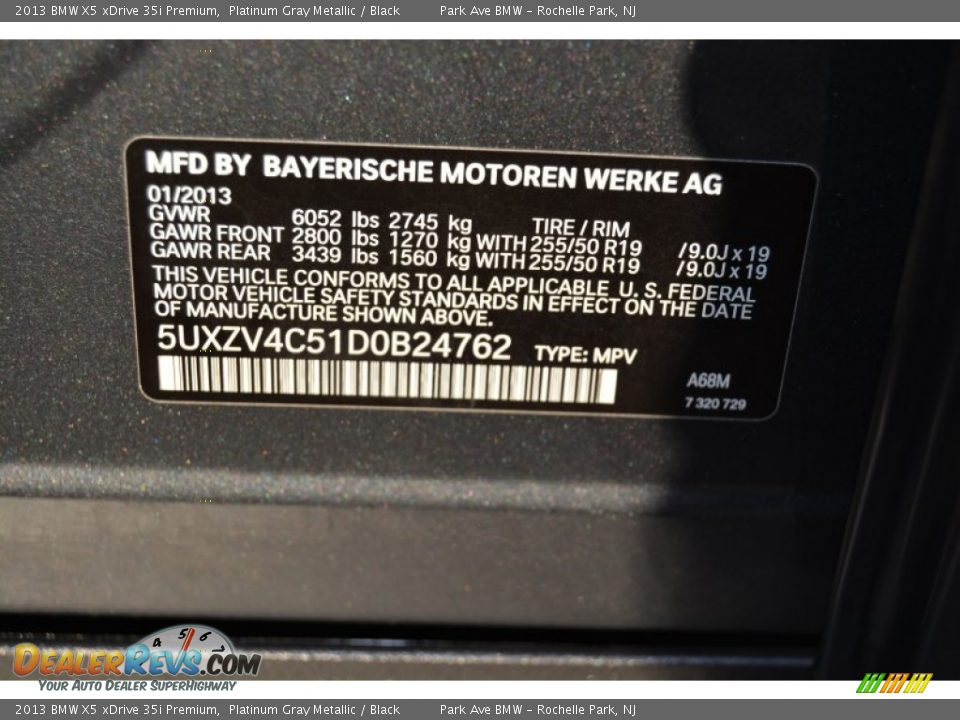 2013 BMW X5 xDrive 35i Premium Platinum Gray Metallic / Black Photo #33