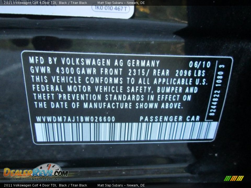 2011 Volkswagen Golf 4 Door TDI Black / Titan Black Photo #29