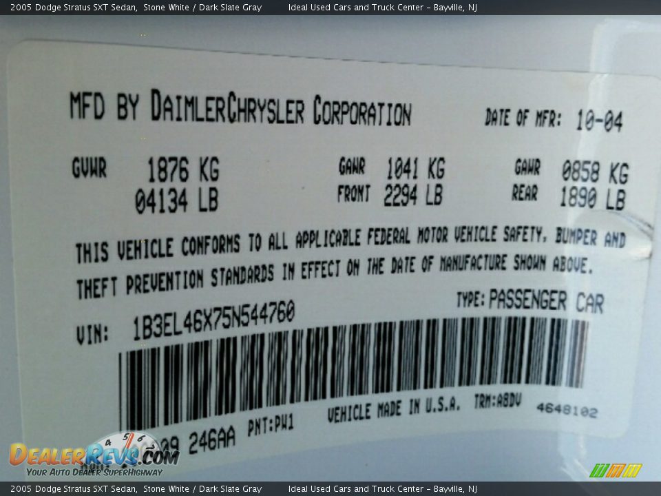 2005 Dodge Stratus SXT Sedan Stone White / Dark Slate Gray Photo #17